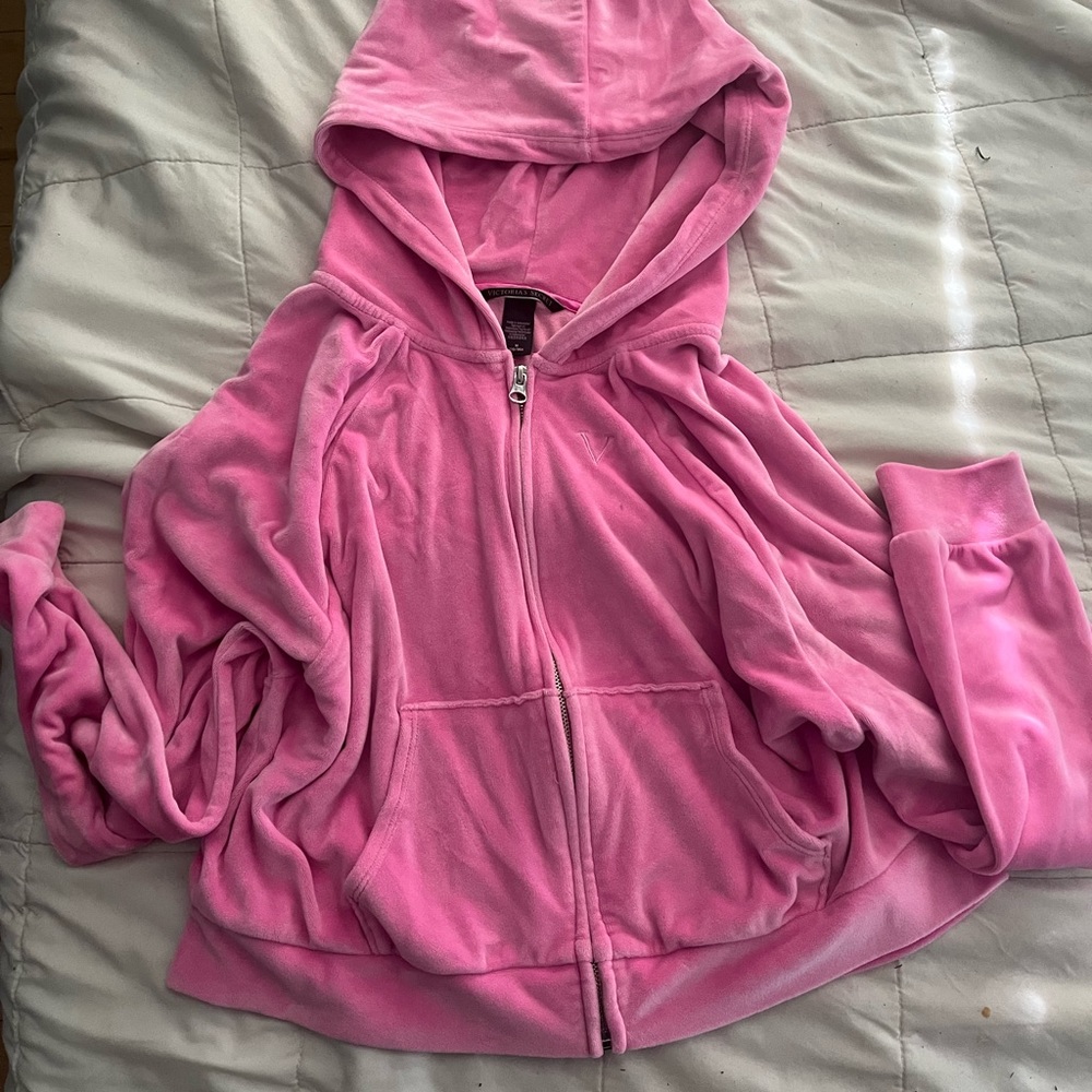 Victoria’s Secret velour cropped jacket. Pink size medium